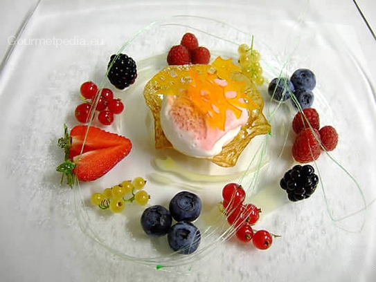 Fresh wild berries with elderberry and rasperry sherbet